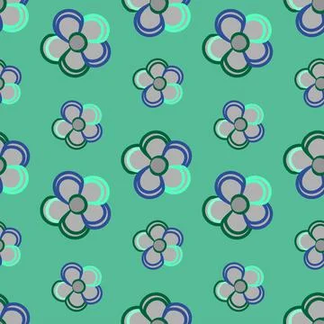 Cute daisy vector repeat pattern in blue, grey and greens Stock Illustration