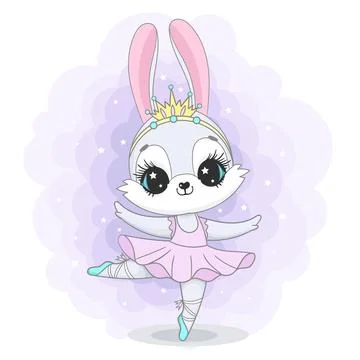 Cute dancing bunny ballerina. Vector illustration Stock Illustration