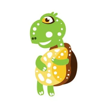Cute dancing green turtle character, side view Stock Illustration