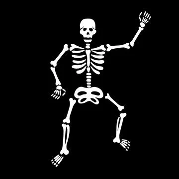 Cute dancing skeleton on a black background. Stock Illustration