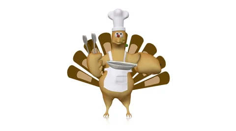 Cute dancing turkey with chef's hat (white background) Stock Footage 68224338