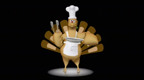 Cute dancing turkey with chef's hat (black background) Stock Footage 68224358