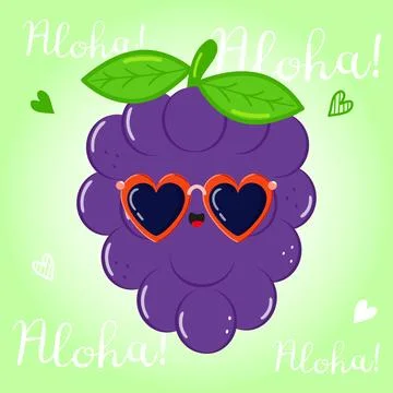 Cute Dark Blue Grape Aloha Summer Character Greeting Illustration Stockillustratie