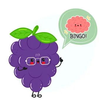 Cute Dark Blue Grape Bingo Idea Character Illustration Stock Illustration