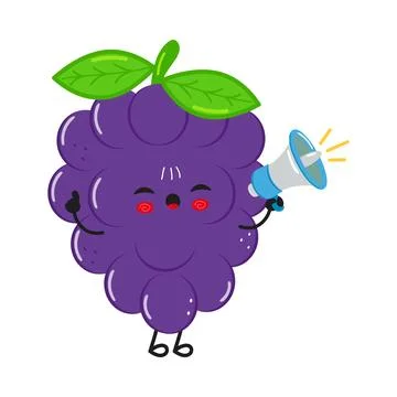 Cute Dark Blue Grape Megaphone Announcement Character Illustration Stockillustratie