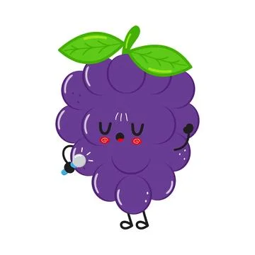 Cute Dark Blue Grape Singing Microphone Character Illustration Stock Illustration