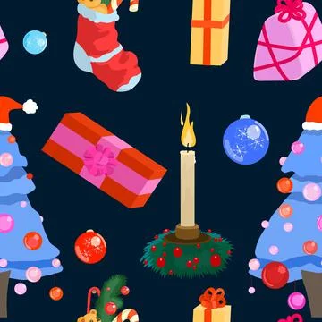 Cute dark christmas seamless pattern with tree Stock Illustration
