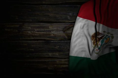 Cute dark image of Mexico flag on old wood with empty space for text Stock Illustration