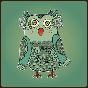 Cute decorative owl, vector illustration. lacy bird. Stock Illustration
