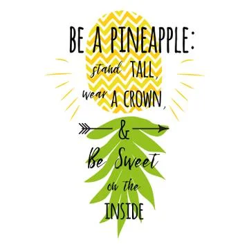 Cute decorative print with pineapple. Summer fresh design with juicy and swee Stock Illustration