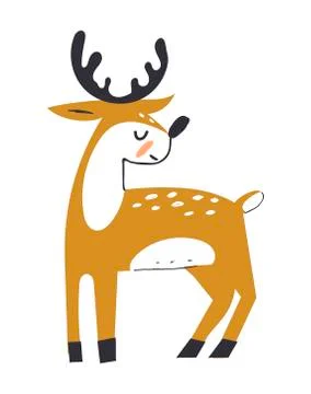 Cute deer with antlers. Deer in scandinavian style. Hoofed ruminant mammals Stock Illustration