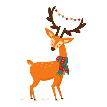 Cute deer with antlers, vector illustration. Drawing in a cartoon style Stock Illustration
