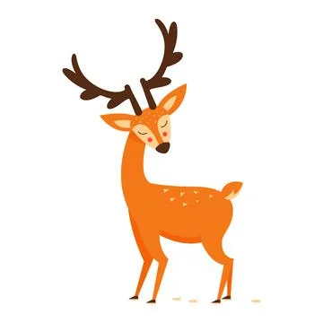 Cute deer with antlers, vector illustration. Drawing in a cartoon style Stock Illustration