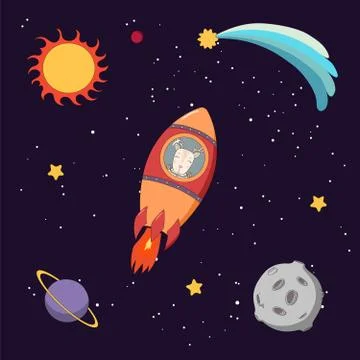 Cute deer astronaut in space Stock Illustration