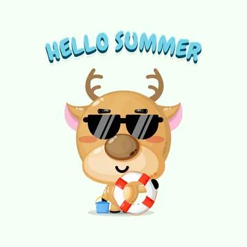 Cute deer carrying a float with summer greetings Stock Illustration