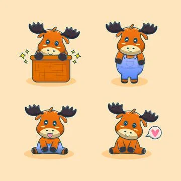 Cute deer cartoon set Stock Illustration