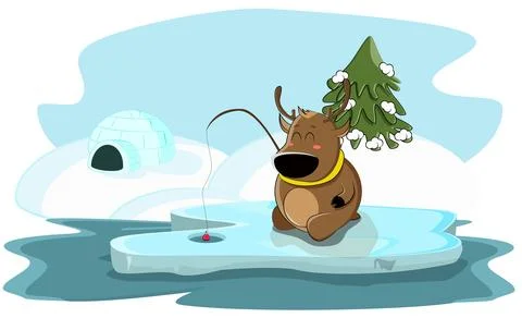 Cute deer decided to fish in the pond near his house イラスト素材