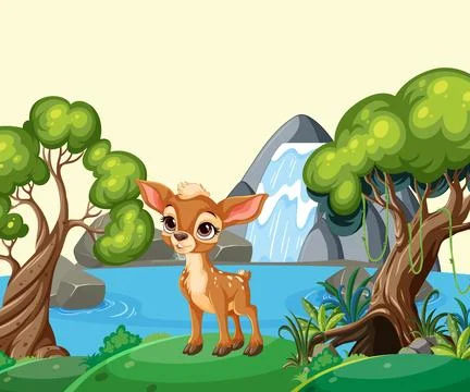 Cute Deer in Forest Landscape Stock Illustration