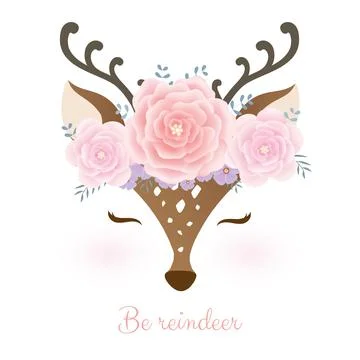Cute deer head with flower crown. Stock Illustration