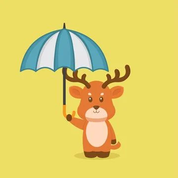 Cute Deer Holding Umbrella Stock Illustration