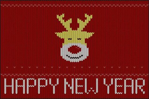 Cute deer on the knitting pattern, Happy new year, vector illustration Illustrazione stock