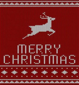 Cute deer on the knitting pattern, Happy new year, vector illustration Stock Illustration