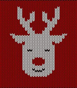 Cute deer on the knitting pattern, Happy new year, vector illustration Stock Illustration