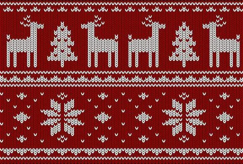 Cute deer on the knitting pattern, nordic seamless Christmas pattern, vector  Illustrazione stock