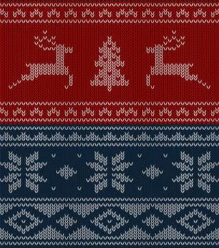 Cute deer on the knitting pattern, nordic seamless Christmas pattern, vector  스톡 일러스트