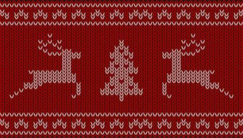 Cute deer on the knitting pattern, nordic seamless Christmas pattern, vector  Stock Illustration