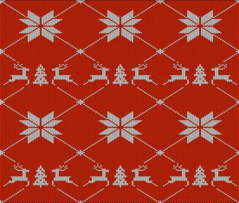 Cute deer on the knitting pattern, nordic seamless Christmas pattern, vector  Stock Illustration