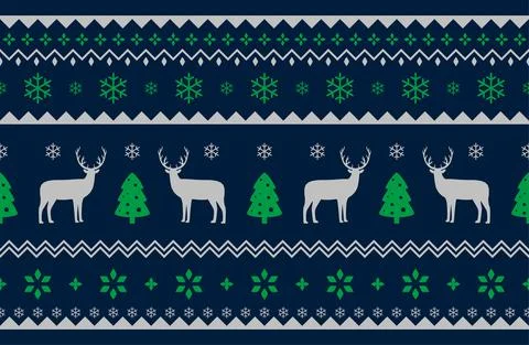 Cute deer on the knitting pattern, nordic seamless Christmas pattern, vector  Stock-Illustration