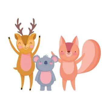 Cute deer koala and squirrel animals cartoon character Stock Illustration