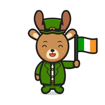 Cute deer leprechaun saint patrick day character holding irish flag cartoon v イラスト素材