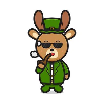 Cute deer leprechaun saint patrick day character pipe smoking cartoon vector  Stock Illustration