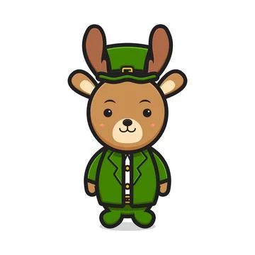 Cute deer leprechaun saint patrick day character cartoon vector icon illustra Stock Illustration