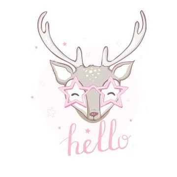 Cute deer with little bird vector illustration for kids, fashion artwork Stock Illustration