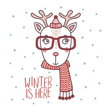 Cute deer in a warm hat Stock Illustration