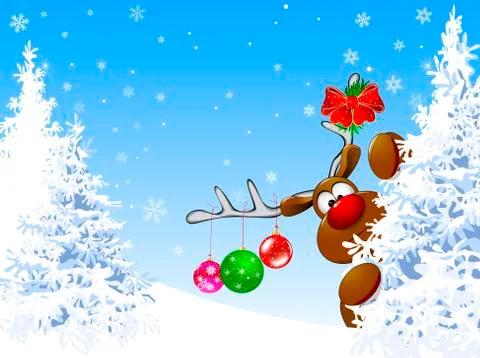 Cute deer in the winter forest Stock Illustration