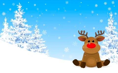 Cute deer in the winter forest Stock Illustration