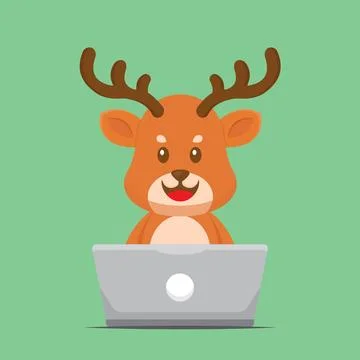 Cute Deer Working with Laptop Stock Illustration
