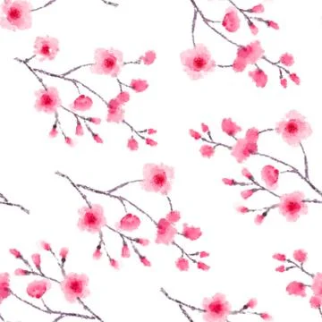 Cute delicate background pattern with pink cherry flowers and stylized Illustrazione stock