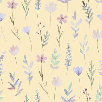 Cute delicate floral pattern with meadow flowers and plants. Watercolor Illustrazione stock
