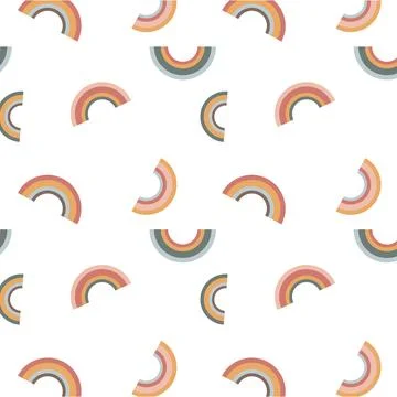 Cute, delicate seamless pattern with a rainbow on a white background in pastel Stock Illustration