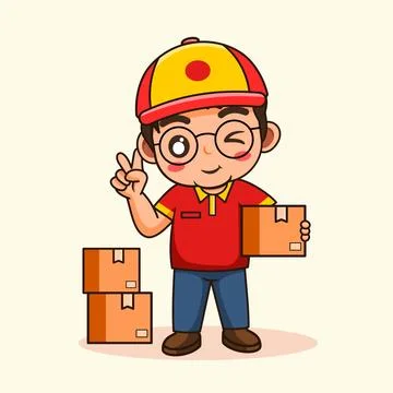 Cute Delivery Man with Package Vector Illustration Stock Illustration