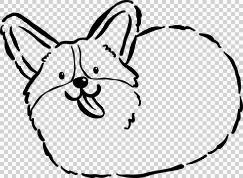 Cute Derp Corgi on Bread Loaf Shape Hand Drawn Doodle Outline 스톡 일러스트