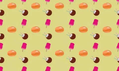 Cute dessert pattern with ice cream, donuts, and popsicles Stock Illustration