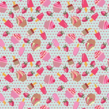 Cute Dessert Pattern with ice-creams and cup-cakes. Stock Illustration