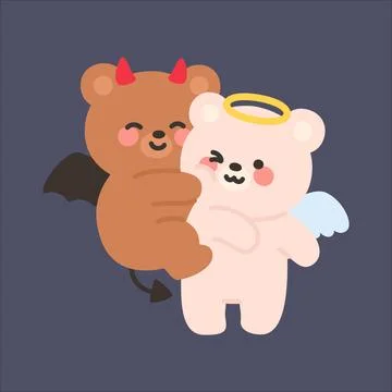 Cute Devil Bear Hugging an Angel Bear with a Dark Background Stock-Illustration