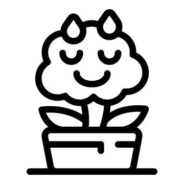 Cute devil flower growing in pot with smiling face and closed eyes Stock Illustration